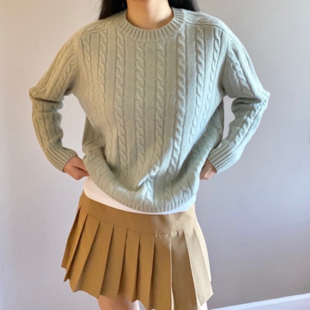 Zara cashmere cable knit sweater sea green